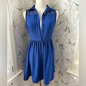 Maison Jules women’s lace sleeveless midi blue dress two side pockets